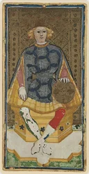 Az érmék királya, egy tarot kártya fakszimile a „Visconti” pakliból, 1441-47